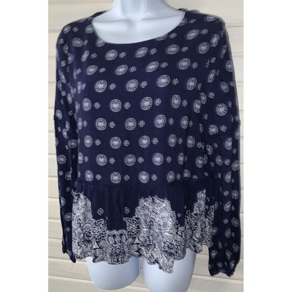 Wild Blue Sadie Robertson Sz MEDIUM Blouse Boho Tunic Rayon Blue Peplum EUC - Picture 1 of 9